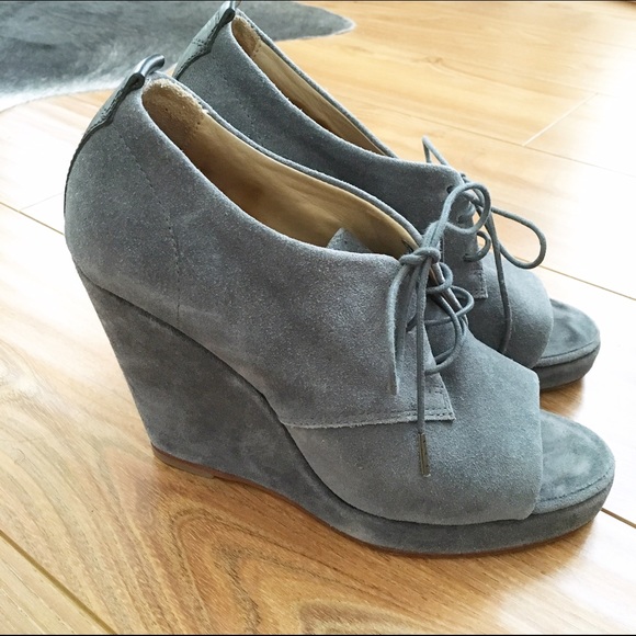 Rag & Bone Grey Suede Leather Loafer Wedges 38