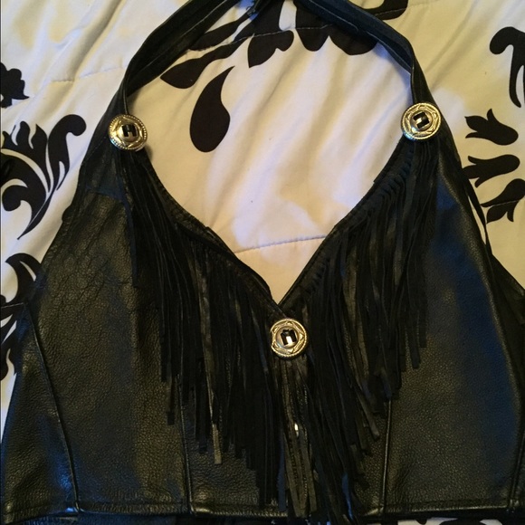 Leather halter crop top
