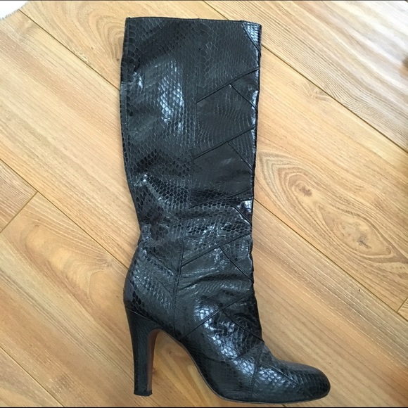 Frye black leather snakeskin boots 37.5