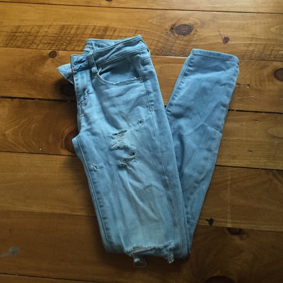 AEO Ripped Ice Blue Skinny Jeans
