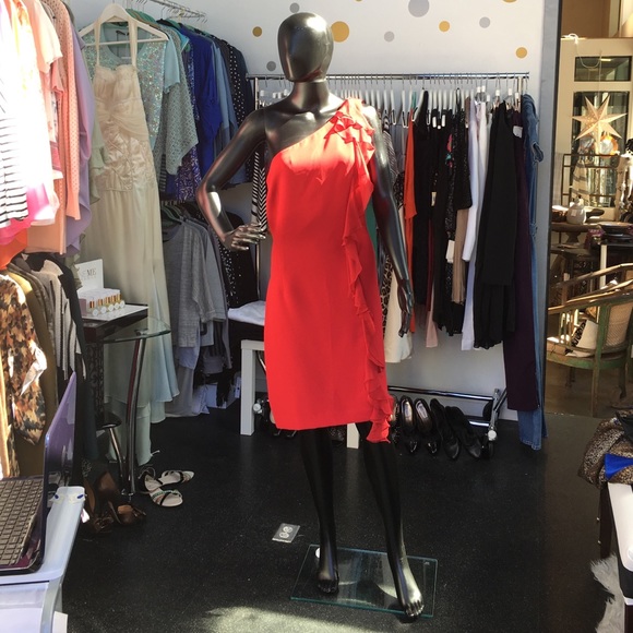 Red one shoulder dress