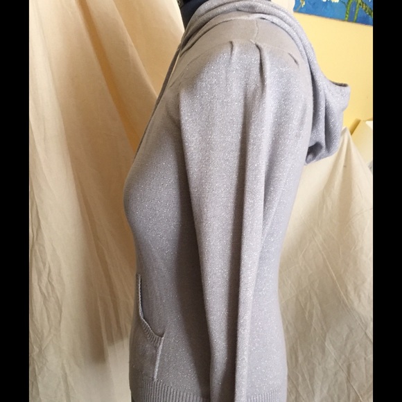 Silver shimmer hoodie pull over sweater size L - Picture 4 of 4