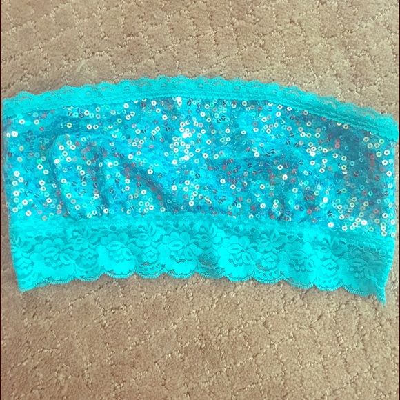 Blue sparkle bandeau with lace back