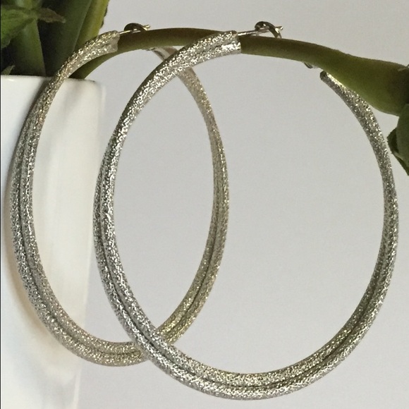 Silver Glitter Hoops✨ - Picture 2 of 4