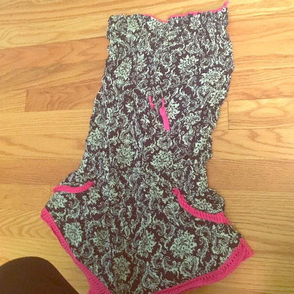 Navy white pink vintage Havana romper strapless