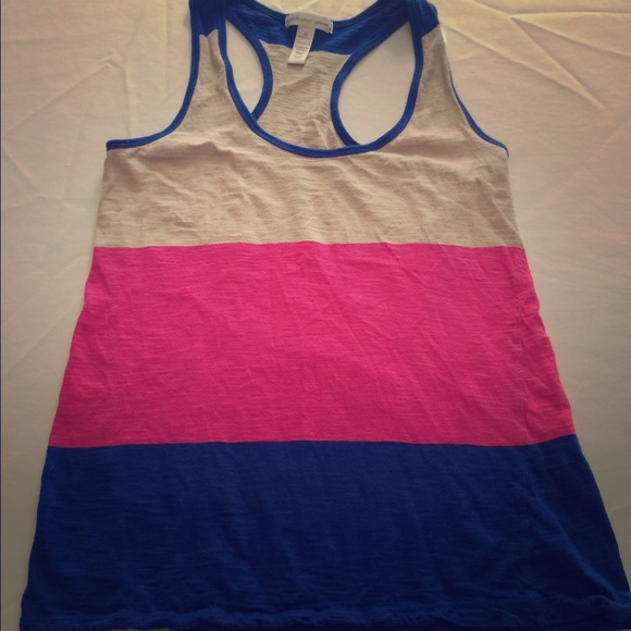 Tan, pink & blue tank top.