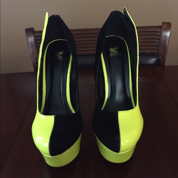 Neon Yellow & Black Suede Stillettos