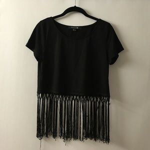 Black Fringe Crop Top