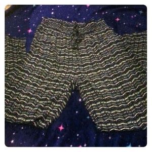 Blue teal white and black pants