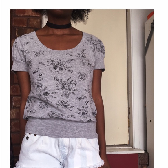 Gray Floral Top