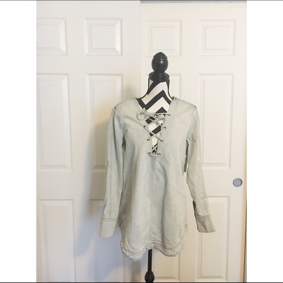 free people washed denim tunic
