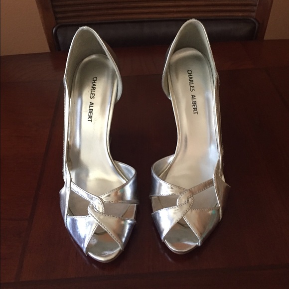 Silver Peep Toe Wedges