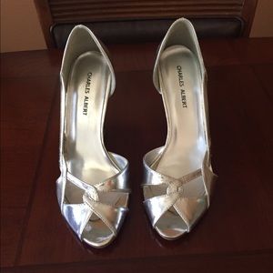 Silver Peep Toe Wedges