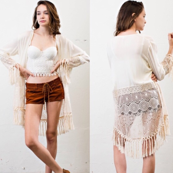 Boho fringe Ivory cardigan gimmicks like - Picture 2 of 3