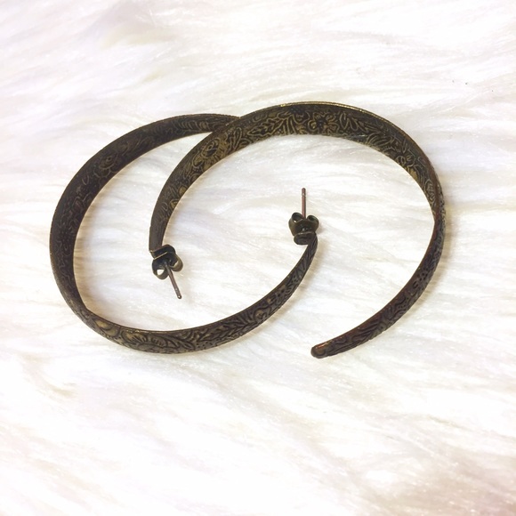 Bronzed Floral Engraved Hoop Earrings