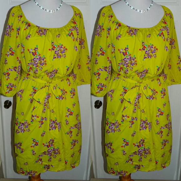 Old Navy Yellow Flowered Dress with Belt