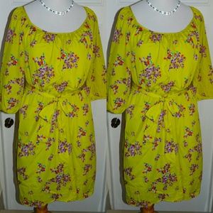 Old Navy Yellow Flowered Dress with Belt