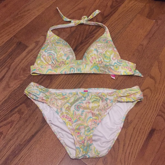 White Metallic Paisley VS Halter Bikini