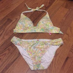 White Metallic Paisley VS Halter Bikini