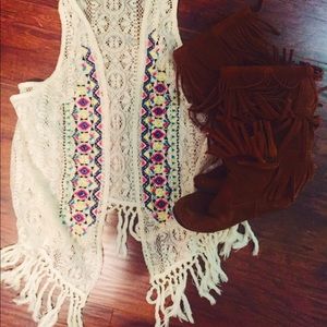 Boho Lace Fringe Vest