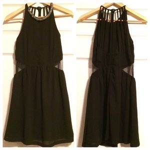 Sale! Black open back dress with sequined collar.