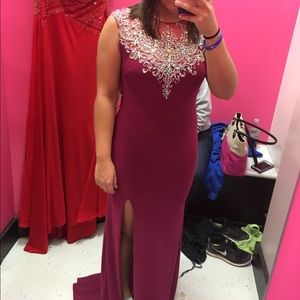 Bejeweled raspberry long prom dress