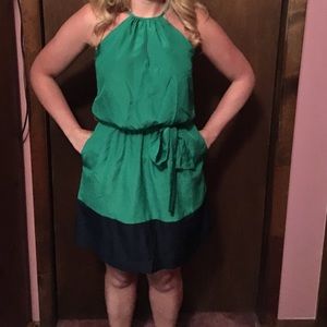 Express green and navy halter dress