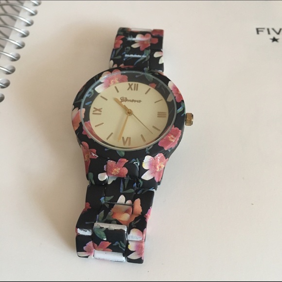 Black & pink floral wrist watch