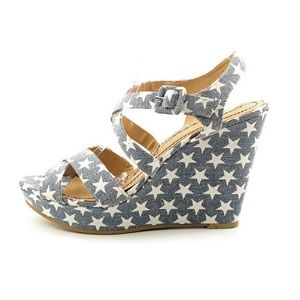 Blue & White Star Canvas Wedges