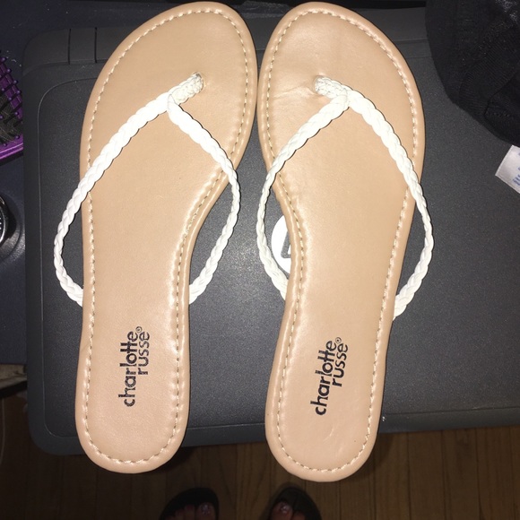 White braided flip flops