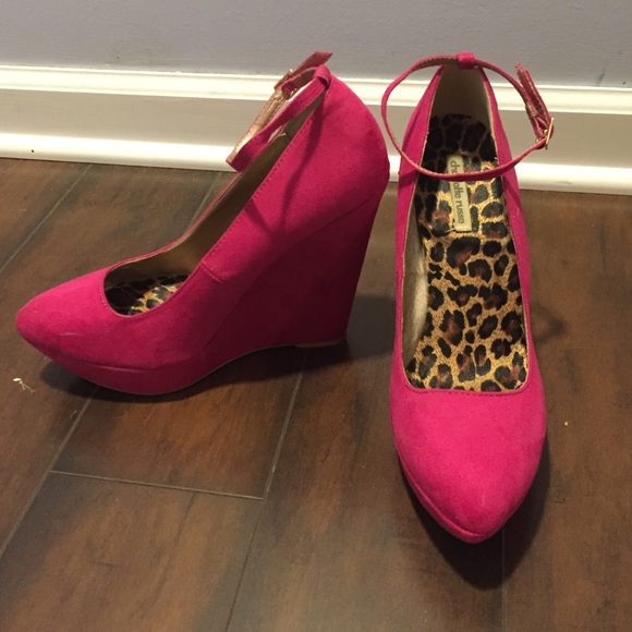 Hot pink wedges with removable ankle strap