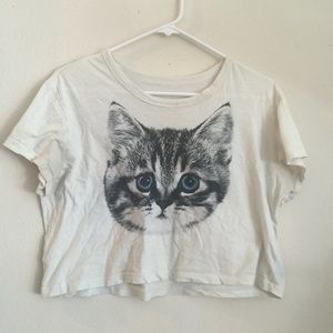 White cat crop top