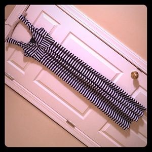 Navy blue and white striped maxi dress