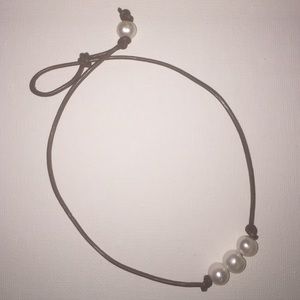 Freshwater pearl and leather necklace