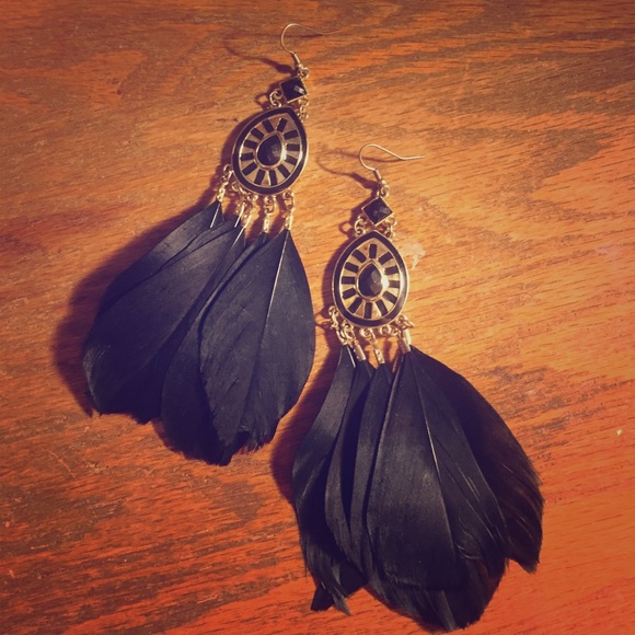 Black and gold feather earrings