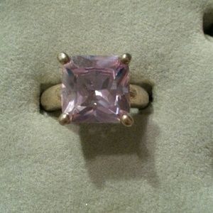 Silvertone Ring with Pink Stone