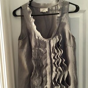 Silk ruffled silver/gray blouse