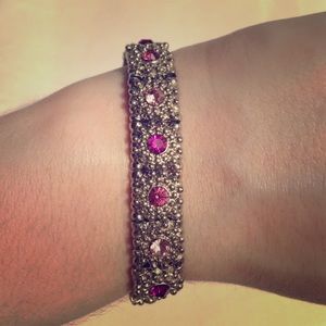 Free bracelet + Pink rhinestone silver bracelet