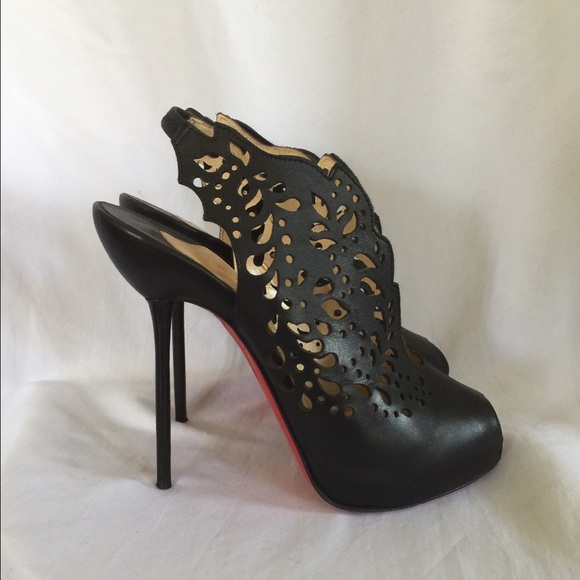 Christian Louboutin Shoes - RARE Markesling Black Leather Laser Cut Booties Christian Louboutin Shoes - RARE Markesling Black Leather Laser Cut Booties