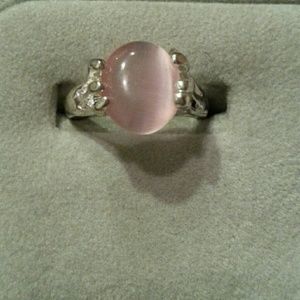 Silvertone Ring Pink Moonstone