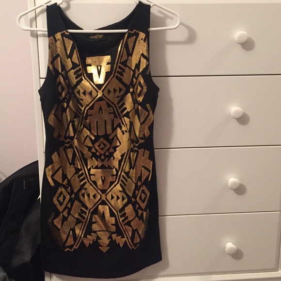 Gold patterned mini dress
