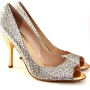 Glittery Nine West peep toe pumps