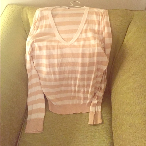 Tan and white stripped long sleeve sweater