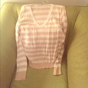 Tan and white stripped long sleeve sweater