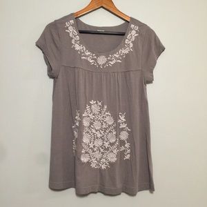 Grey Embroidered Knit Top