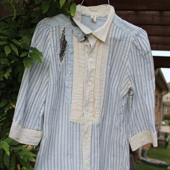 Anthropologie Floreat Blue Stripe Poet Shirt