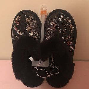 Black Sequined Slippers