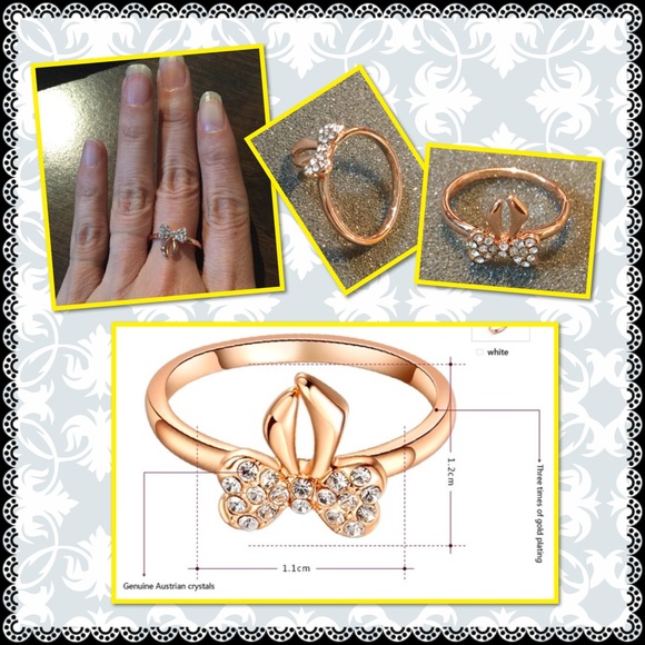 Elegant rose gold Bow diamond Crystal ring - Picture 2 of 3