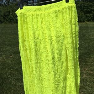 ASOS brand neon yellow midi skirt size 10/12