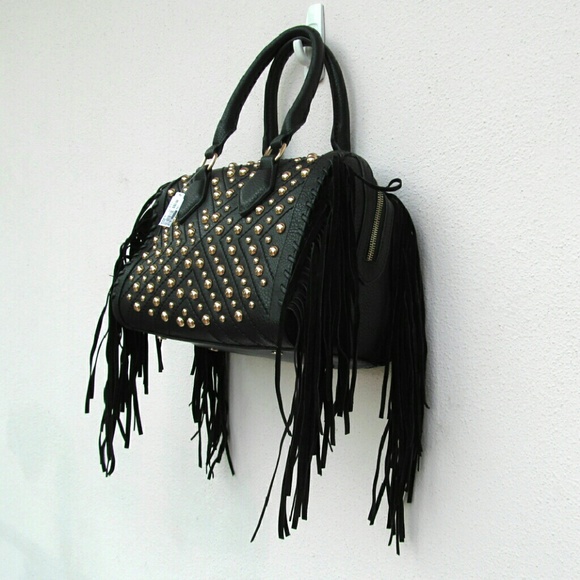 Black Aldo Studded Fringe Handbag FIRM PRICE!!!! - Picture 2 of 4